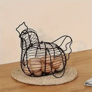 Modern Cast Iron Chicken-Shaped Egg Storage Basket   Shockproof & Rustic Kitchen Organizer for Countertops, Pantry, and Fridge, Holds Eggs Securely with Decorative Wire Design, Egg Holder for Refrigerator Kitchenware