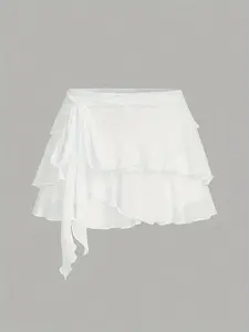 Women's Multi-Layer Ruffle Hem Mini Skirt, Low Waist Design, Elegant Style for Women, Perfect for Daily Wear & Special Occasions