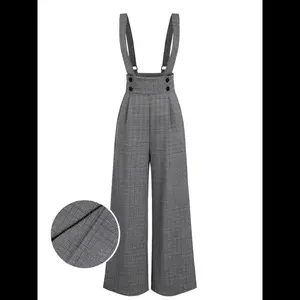 NewGRAY 1940S GLEN PLAID BUTTONED OVERALL PANTS