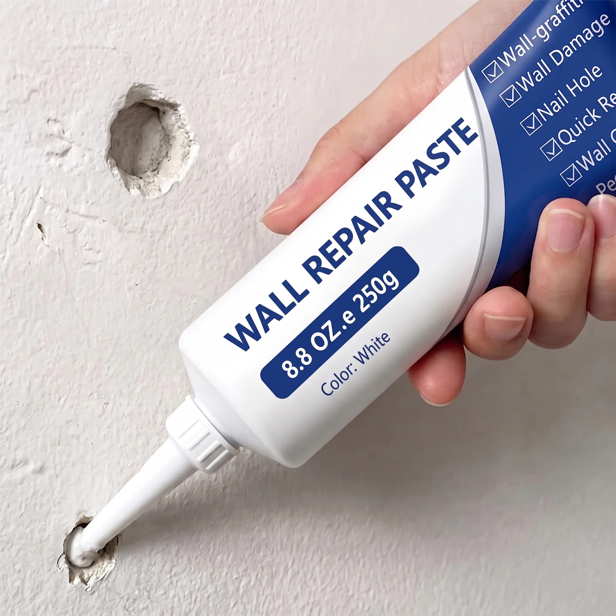 1PC Drywall Repair Kit with Scraper, 250g Quick-Drying White Spackle for Hole Filling, Heavy-Duty Water-Resistant Adhesive Caulk for Indoor Drywall Patching & Concrete Fixing