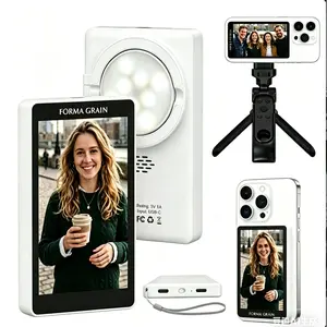 【FORMA GRAIN】 5" HD Selfie Monitor for Rear Camera Vlog & Live Streaming with Built-in Teleprompter 3-Mode Fill Light Bluetooth Remote 2000mAh Power Bank Adjustable Light & Speaker - Button（Not compatible with iPhone 17））