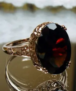 Sterling Silver 14mm Oval Red Garnet Rose Gold Ring Artificial Gemstone Adjustable Ring