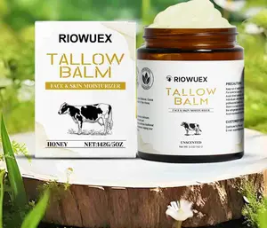 RIOWUEX Organic Grass-Fed Beef Tallow Balm with Raw Honey Handmade All-Natural Moisturizer for Soft Smooth Radiant Skin 142g