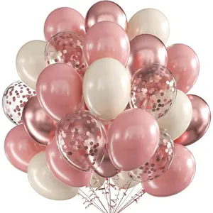 44 Pink and Rose Gold Balloon Set, 12 Inch Blush Metallic Rose Gold Latex Confetti Balloons, Balloon Garland, Baby Shower Kids Birthday Party Decorations