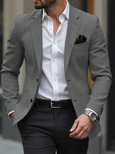 Manfinity Mode Men's Solid Color Business Casual Suit Jacket Men S Classy Clothes Men Double Breasted Suit Beige Suit For Men Men Suit For Wedding,Daily Leisure, Weekend Trips, Outdoor Activities, Travel Expeditions, Relaxed Work Environments Or Semi-Form