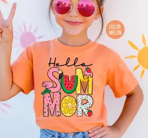 Girls Hello Summer Shirt  Vacation Tee Summer Shirt
