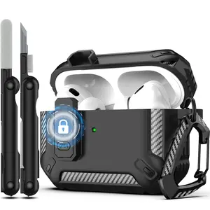 Carbon Fiber Pattern Earbuds Case with 1 Count Cleaning Brush, Shockproof Earphone Protective Cover, Earphone Accessories for AirPods Pro/Pro2, for Headphone Pouch, Earbuds Inside Combo