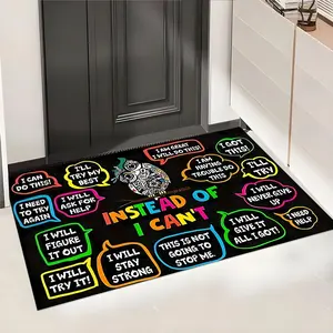 Inspirational owl doormat colorful speech bubbles with positive phrases non slip stain resistant washable durable doormat suitable for both indoor and outdoor use