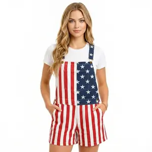 American Flag Overalls for Men and Women, Unisex Bib Pants with Soft Stretch Fabric, Breathable Summer Streetwear Outfit for Independence Day, Memorial Day, National Holiday Festivals, Parades, Parties and Casual Vacation Wear