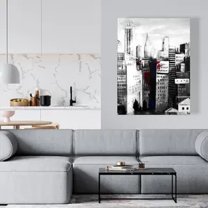 360 stand High-Def Artistic Cityscape Wall Photo Print - 36x48 in. White City with Paint Splash, Modern Building Artwork, Room Home Decoration, Poster