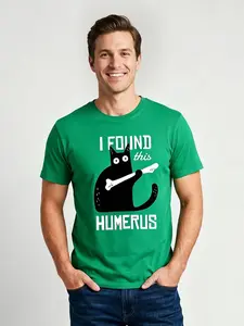 Geeksoutfit Cat Graphic T Shirt Unisex – Black Cotton “Cat with a Bone” White Print Crewneck Streetwear Gift for Men Women