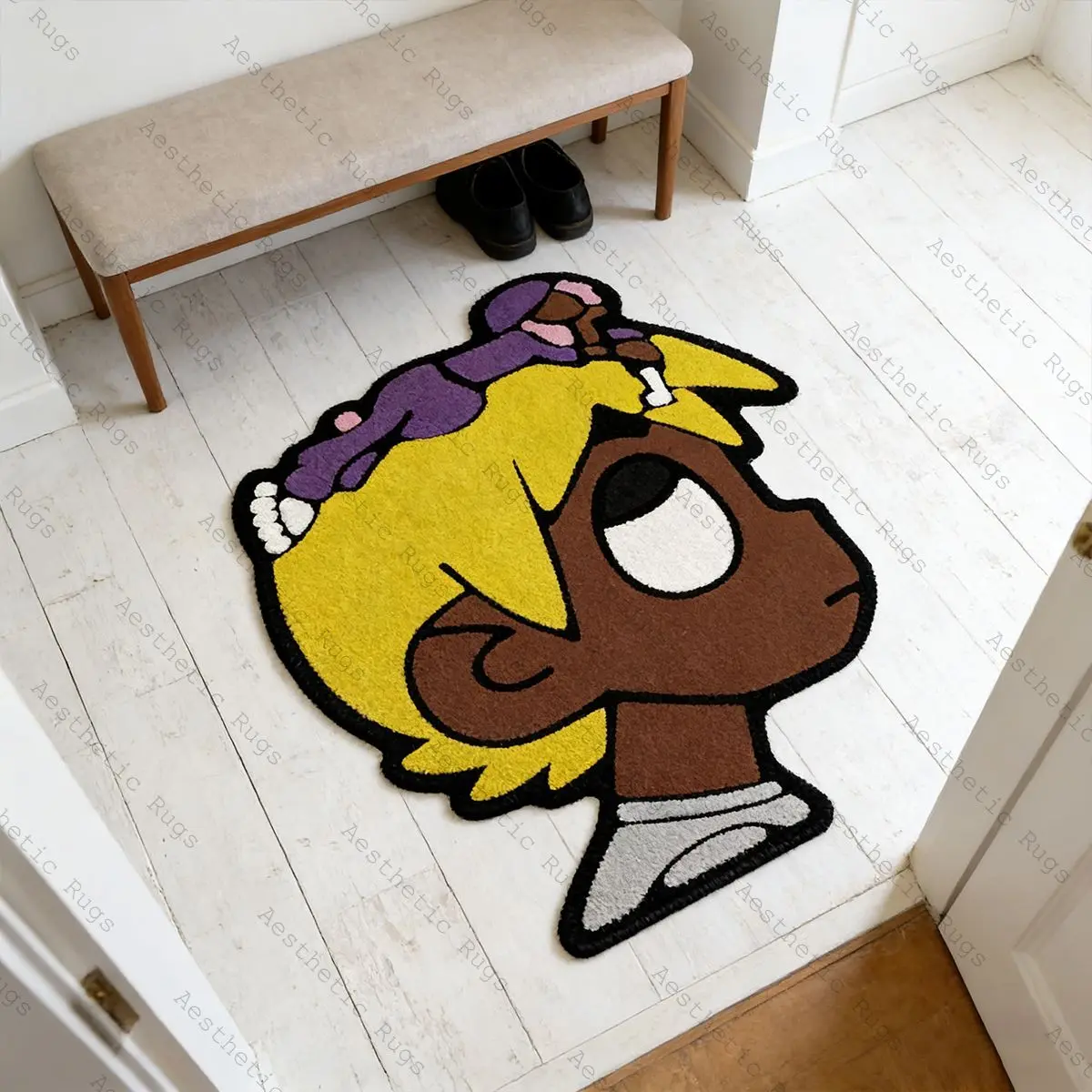 Creative Cartoon Character Rug, Cartoon Pattern Rug, Fashion Street Style Mat, Soft Comfortable Plush Foot Pad, Polyester Fiber Rug, Home Decorative Rug, Home Decor for Living Room Bedroom Bathroom, Fluffy Rug