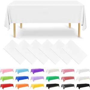 6 Pack Disposable Plastic Tablecloths 54 x 108 Inch White Rectangle Table Cover for Holiday Party Engagement Weddings Baptism Birthday Decoration