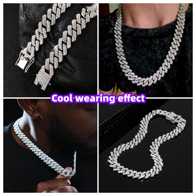 Cuban Link Chain For Men - Iced Out Diamond Necklace | Silver Plated Hip Hop Chains
