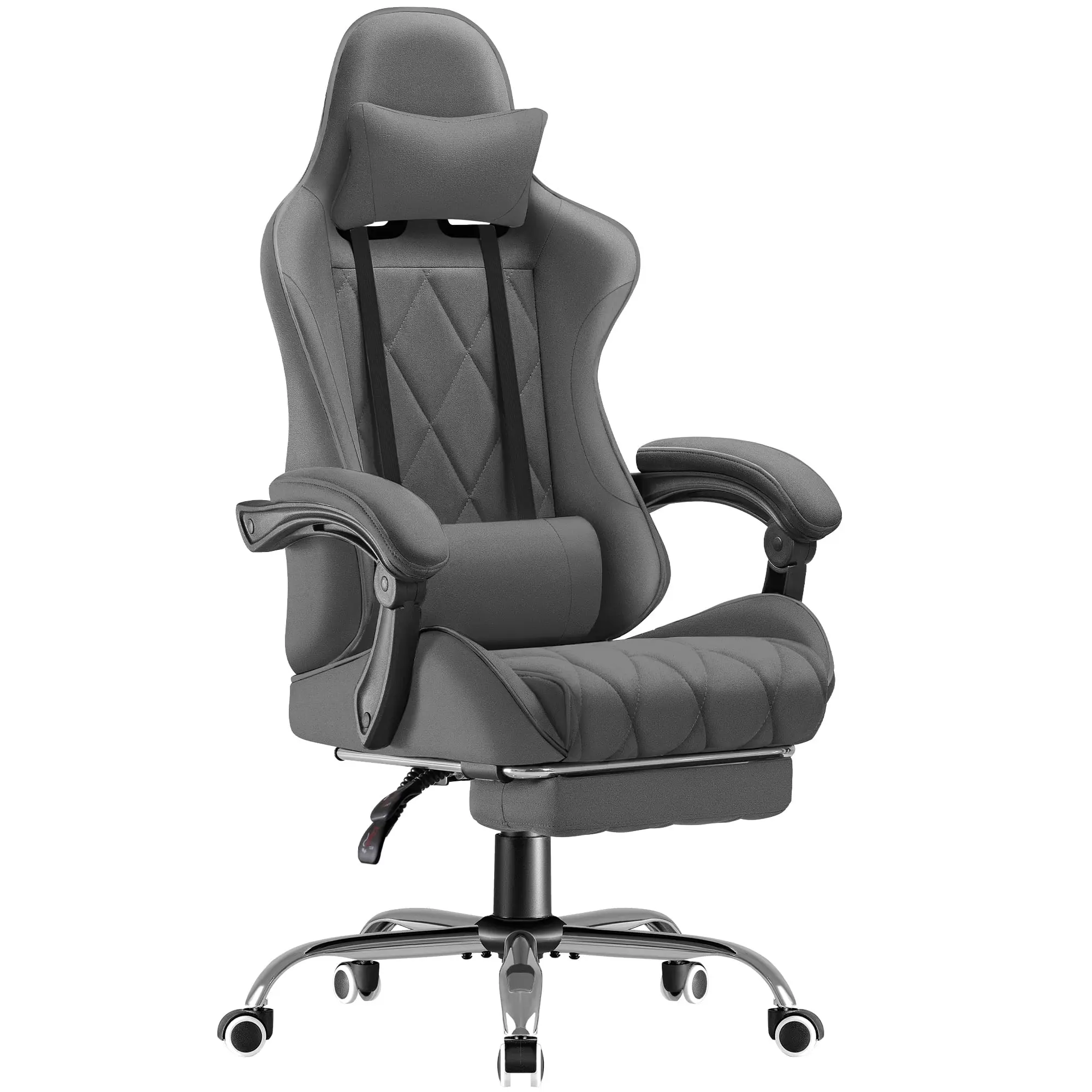 HOMALL Gaming Chair Fabric Computer Chair Massage Game Chair Cloth Office Chair with Headrest, Lumbar Support & Footrest,White