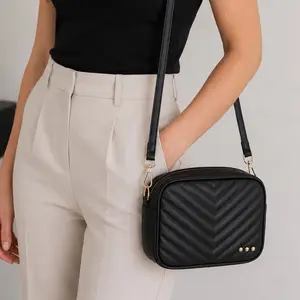 Pretty Simple Coco Quilted Camera Bag Black Crossbody Shoulder Bag Vegan Leather QUALITY