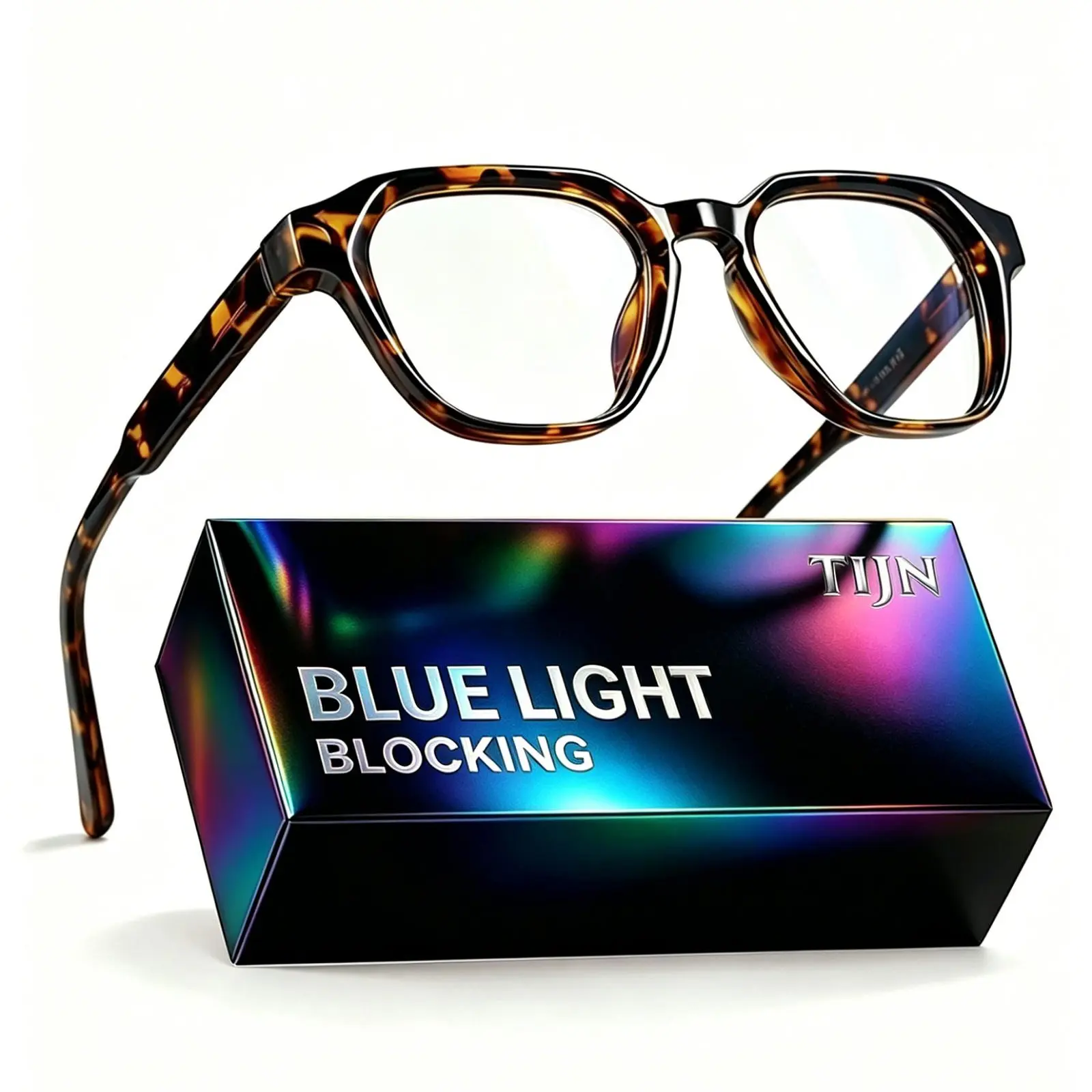 TIJN Blue Light Blocking Glasses, Anti Eyestrain UV Protection, TR90 Square Frame Glasses Chic Preppy Look for Women and Men
