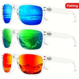 Polarized Sunglasses for Men, 3-Pack Transparent Frame, Green/Dark Blue/Red, Square Shape, UV Protection, Ideal for Golf, Riding, Running, Beach, Birthday, Halloween, Christmas Gifts