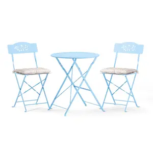 summervibes Karlhome Outdoor Folding Bistro Table and Chairs Set of 2, 3-Piece Bistro Set with Olive Leaf Cutout Design and Comfortable Cushions for Patio, Balcony, Garden, Porch, Yard