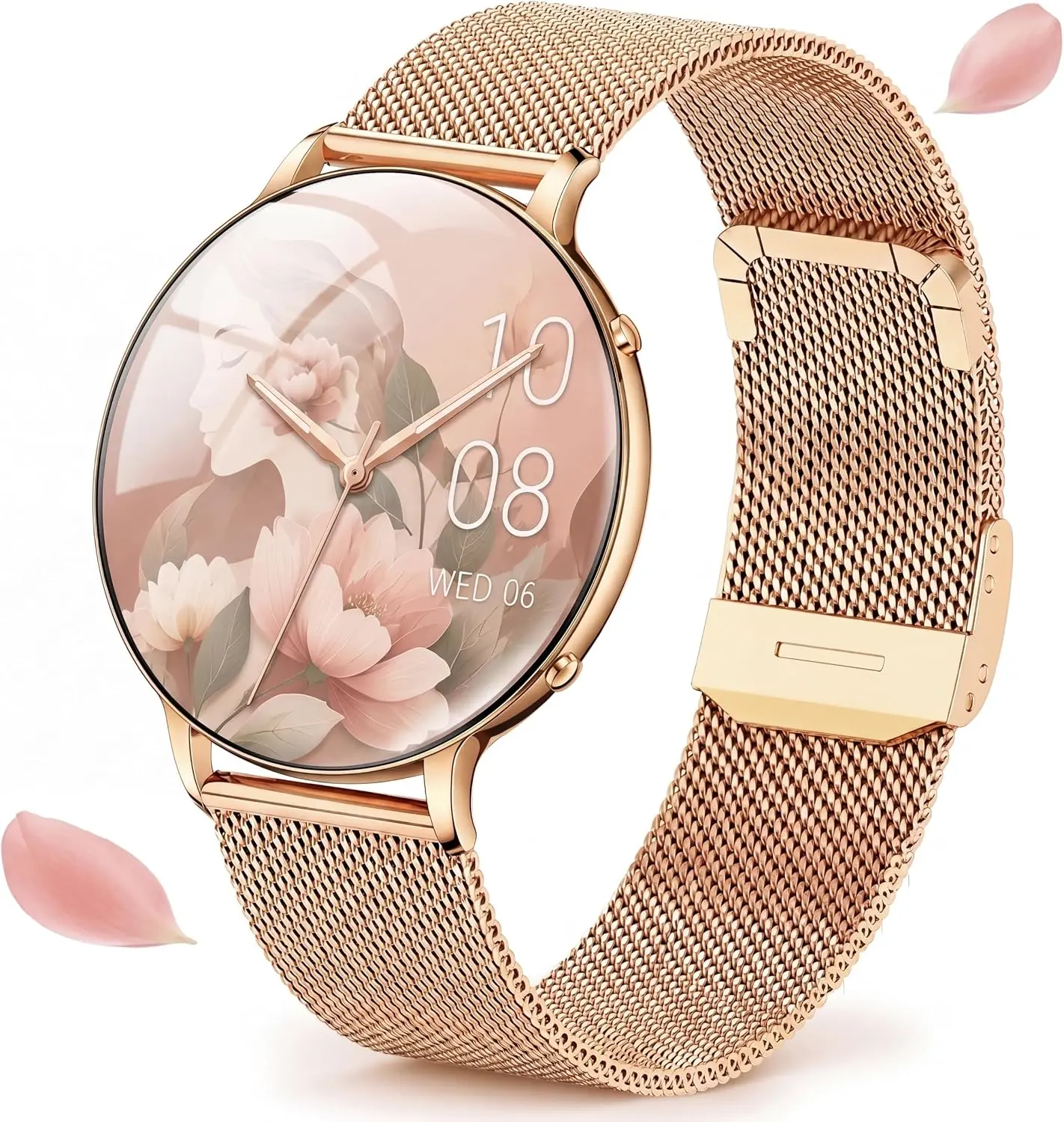 Smart Watch Lightweight for Women: 1.32" AMOLED Display Rose Gold with 2 Bands - IP68 Waterproof Fitness Tracker Smartwatch Compatible iPhone/Android - Gifts for Women 15–45