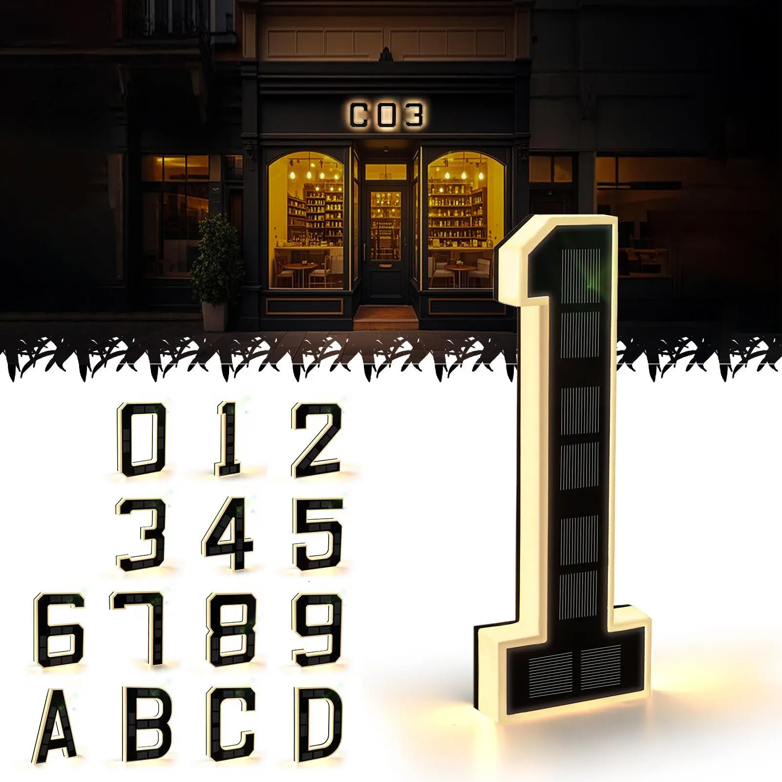 Solar Lighted House Numbers 9 Inch or 5 inch Waterproof LED Address Signs for Outside Modern House Numbers with Large Personalization Options,Decorate your door number, DIY personalisation.Modern Farmhouse Illuminated Sign Light Two Size Options