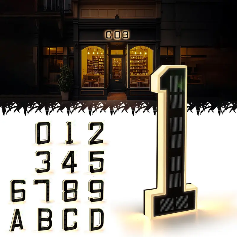Solar-Powered LED Lighted Address Plaque for Houses - Waterproof ABS Plastic Rectangle Signs (4.7in/9in), DIY Personalized Modern Outdoor Home Decor Accessories for Wet Days