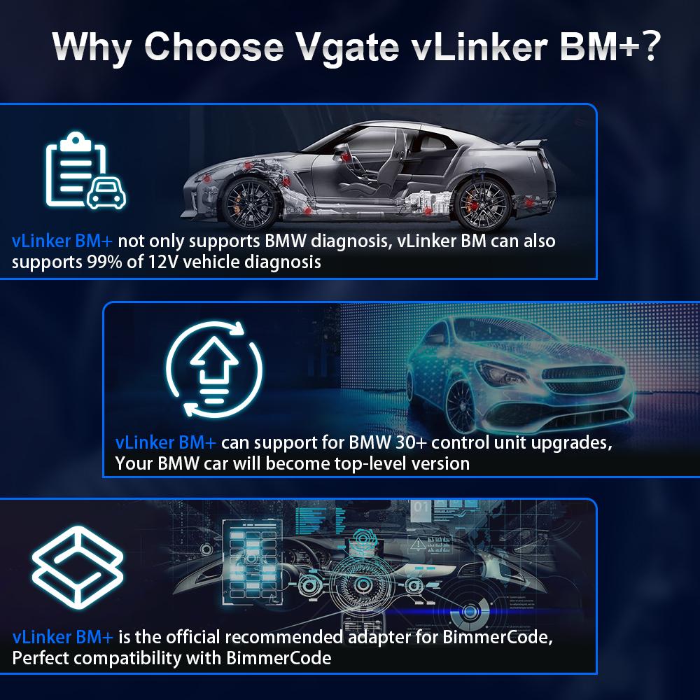 Vgate vLinker BM+ BMW Scanner, Upgrade 30+ ECU Control Unit BimmerCode OBD2 Scanner for iOS Android Mini E/F/G/R Series Vgate vLinker BM+ BMW Scanner, Upgrade 30+ ECU Control Unit BimmerCode OBD2 Scanner for iOS Android Mini E/F/G/R Series