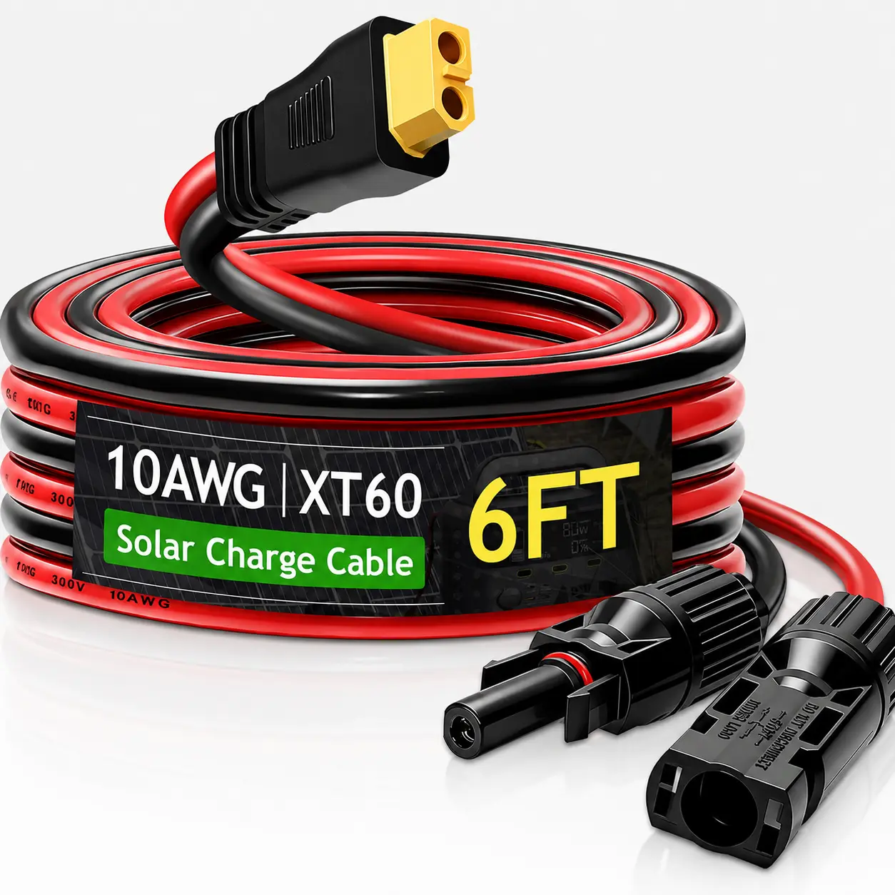 WFPOWER 10AWG Solar Panel Connector to XT60 Extension Cable, 6FT Pure Copper Adapter for Portable Power Stations, Solar Generators and RVs