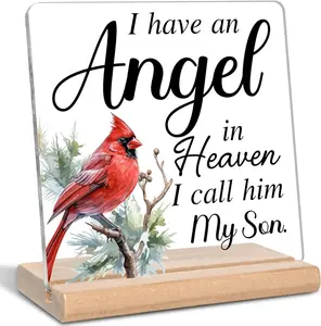 Memorial Gifts for Loss of Son, I Have An Angel in Heaven I Call Him My Son Acrylic Decorative Sign, Sympathy Gifts, Bereavement Gifts for Loss of Son