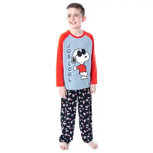 Peanuts Boys' Joe Cool Snoopy Pajamas Long Sleeve Raglan Shirt And Pant 2 Piece PJs Kids Sleepwear Set