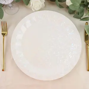 25-Pack Paper Round Charger Plates 12" Iridescent with Geometric Prism Design - 400GSM Disposable Serving Trays
