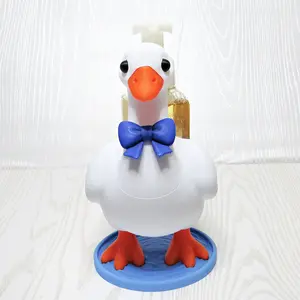 Goose Foaming Soap Bottle Holder – Cute 3D Printed White Goose with Blue Bow Tie – Bath and Body Works Foaming Soap Dispenser Stand – Farmhouse Bathroom Kitchen Counter Decor – Duck Bird Lover Gift