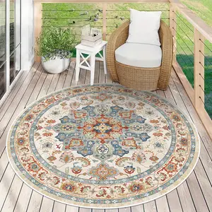 Vintage Floral Round Patio Rug, Waterproof Soft Comfortable Mat, Door Mats Kitchen Living Room Bedroom Hallway Laundry Room Carpet Decor