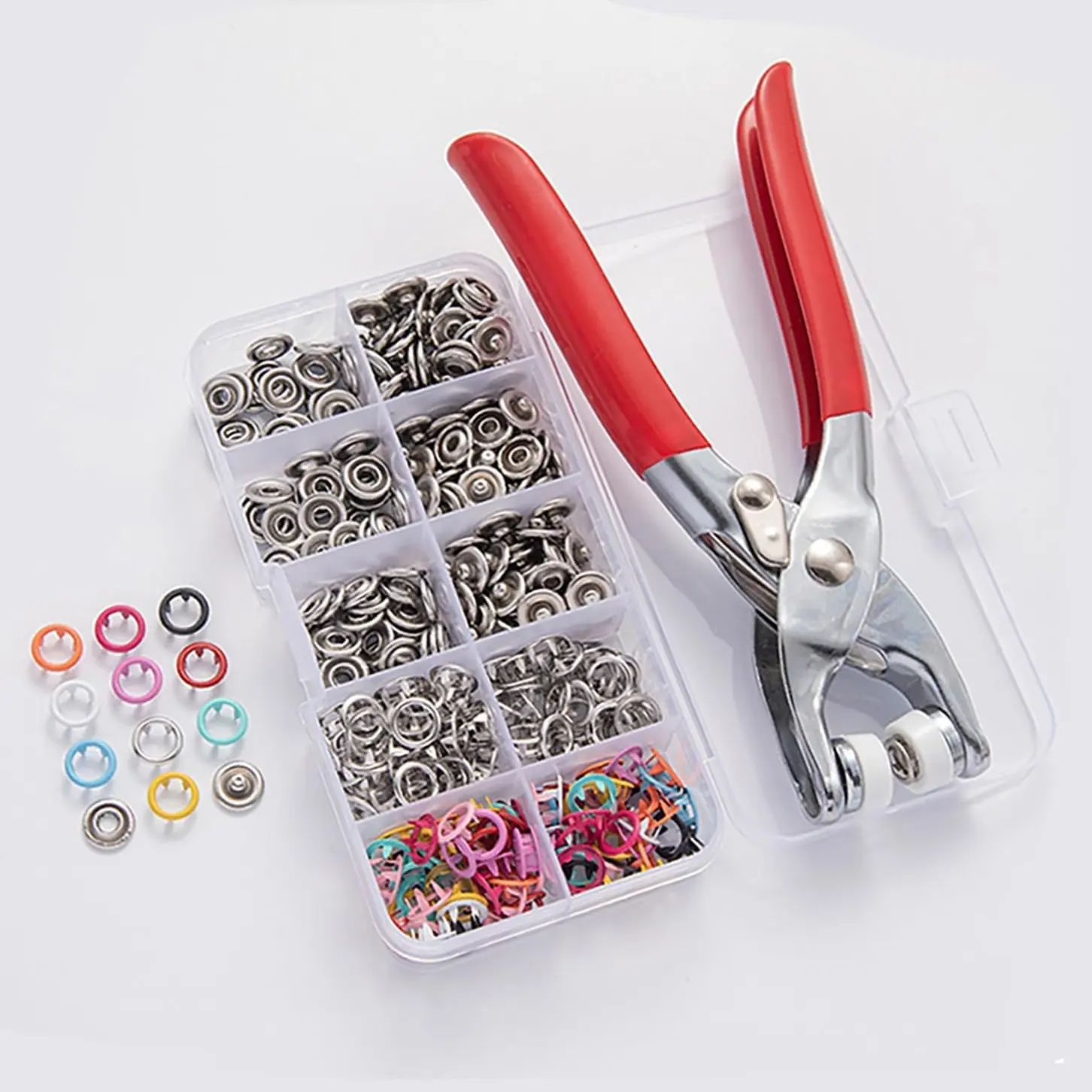 Metal Snap Buttons-200 Sets Snap Fasteners Kit with Pliers Press,9.5mm Snap Fasteners Kit,Five Claw Buckle Tool Set-for DIY Crafts Clothes Hats and Sewing,Leather Sewing,Installation Tool&Storage Box,Sewing Supplies Crafts,Snap Fastener Plier Tool
