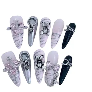 E56 Hand wearing nail magic girl gentle white fairy wind explosion light luxury manicure nails press-on nail，nina poole press nails