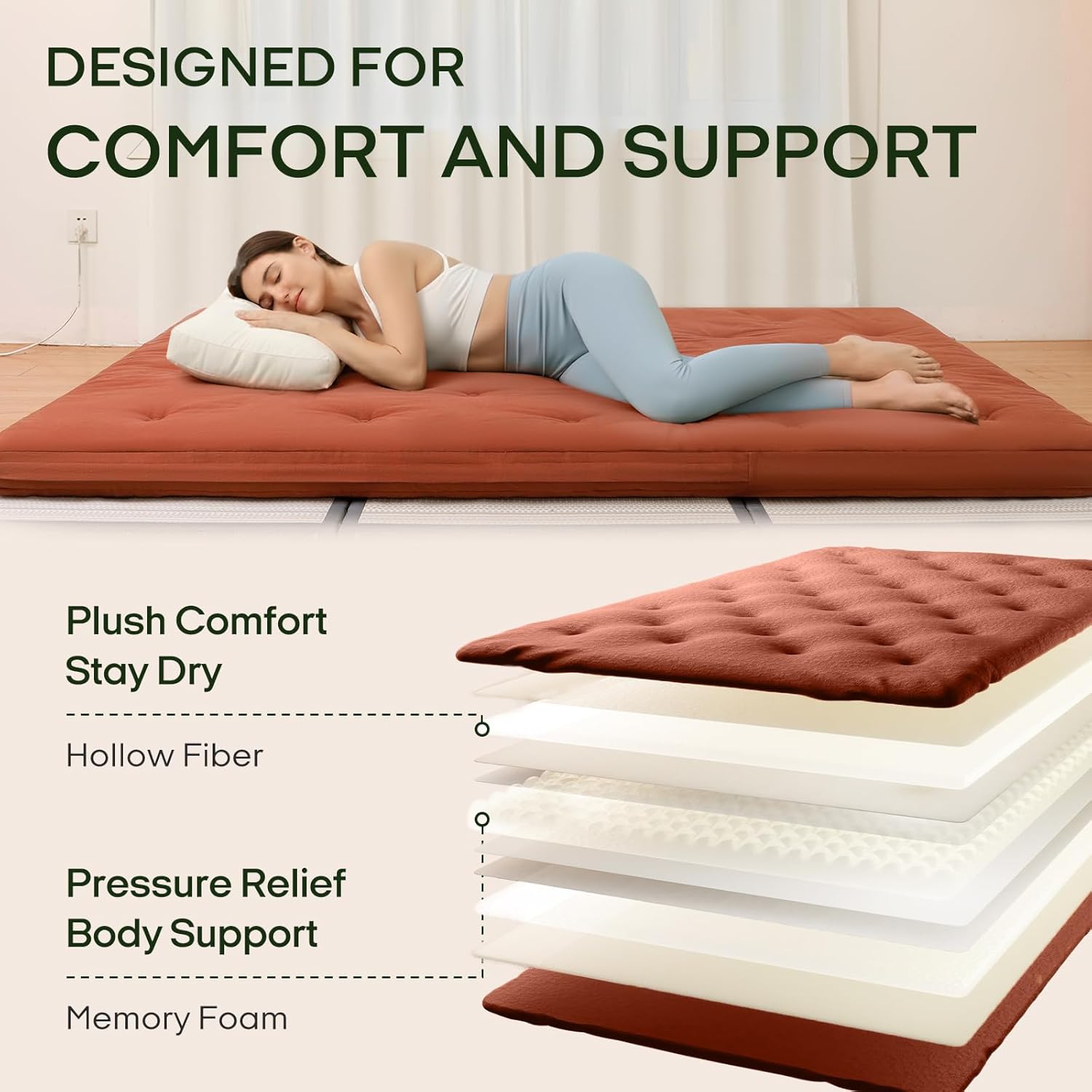 ZonLi Foldable Japanese Futon Mattress – Thick 100% Cotton, Portable Floor Bed, Easy Sleep Anywhere for Dorm, Guests & Camping