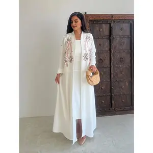 Women's Arabic Abaya Dress with Islamic Embellishment - Long Sleeve -Length Muslim Prayer Dress, White Robe for Hajj, Ramadan & Daily Wear, Loose Fit Hijab-Ready Traditional Muslim Clothing,