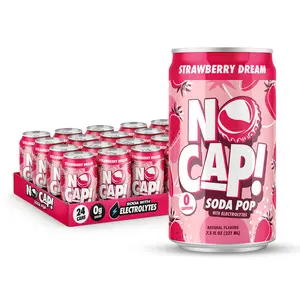 NO CAP! Next Gen Soda Pop with Zero Sugar, Zero Calories and Electrolytes for Hydration, Naturally Flavored Caffeine-Free Soda, Vegan & Gluten-Free, 7.5 oz Cans (Strawberry Dream)