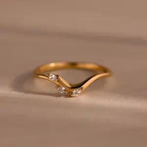 Marquise Diamond Curve Ring by Caitlyn Minimalist - Dainty Curved Diamond Stacking Ring - 18K Gold Plated Wave Chevron Ring - Delicate Wedding Jewelry - Anniversary Gift
