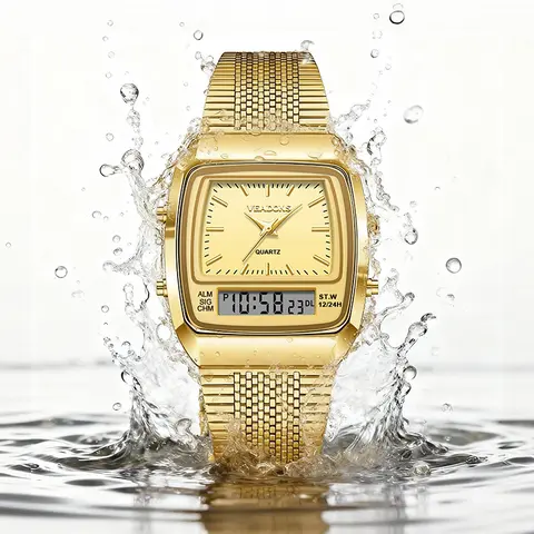 Fashion Multifunctional Roman Retro Dual Time Zone Watch, Waterproof & Scratch-Resistant Digital Casual Watch with Luminous Display, Perfect New Year Gift