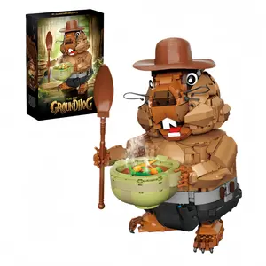 Cute Head Chef Groundhog Building Block Kit - Collectible Animal Brick Toy, Movable Joints & Complete Props, 1464 PCS, Ideal Gift for Brick Lovers