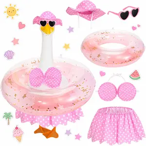 5pcs Summer Porch Goose Outfit Bikini Set for 23" Plastic Cement Statues Hawaii Theme with Sunglasses & Swimming Tube for Garden Pool Patio Decor