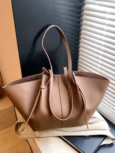 Simple lace-up tote bag, fashionable and versatile large-capacity shoulder commuter bag, advanced light luxury retro tote bag, casual and fashionable shoulder bag, college student class bag, daily commuting all-match, Stylish Work Bag