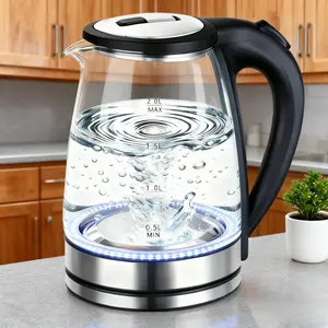 2.0L Electric Glass Kettle – Fast Boiling Water Kettle, 110V Auto Shut-Off, Wide Mouth, LED Light, BPA-Free, 360° Base, Ideal for Home & Dorm