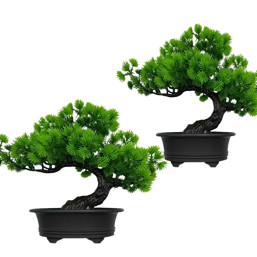2pcs Synthetic Pine Tree Potted Artificial Greenery - 1pcs Option Available, Decorative Indoor Tabletop Bonsai Plant for Home, Garage, Study, Bathroom Plant Decor, Artificial Faux Greenery