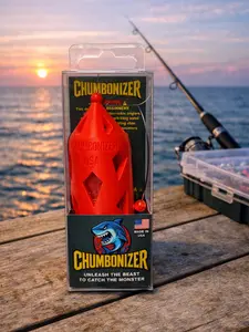 Chumbonizer Red with Yellow Mesh 5.3" Height x 1.67" Diameter Compact Efficient Chum Dispenser for Inshore & Offshore Fishing