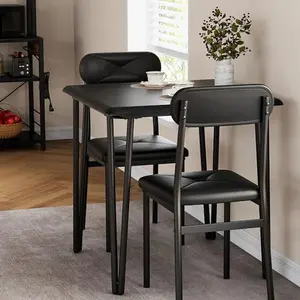 【GARVEE】Small Dining Table Set for 2 with Upholstered Chairs, kitchen Dinner Table and Chairs Set of 2,3 Piece Modern Dinette Set Furniture Ideal for Dining Living Room Office Apartment Small Space,Black