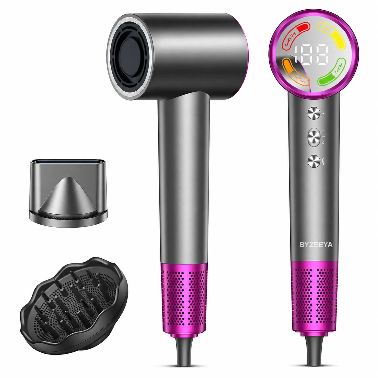 Nuvora Living A78PLUS High Speed Plug-Powered Multifunctional Ionic Hair Dryer - Compact Lightweight Anti-Frizz Smoothing Design with LED Display, 1-Touch Cool Shot, Diffuser & Concentrator