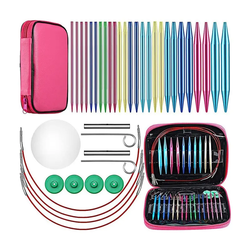 Sports & Outdoor Coaches' & Referees' Gear Accessory 26-Piece Aluminum Interchangeable Circular Knitting Needle Set, 13-Size Knitting Kit