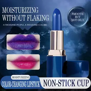 GINBI Blue Enchantress Temperature Changing Lipstick 3.8g - Magical Color Changing Lip Makeup Reacts to Body Temperature PH Value Provides Customized Flush Color Hydrates Smooths Lip Lines Day Night Use Plant Extract Formula